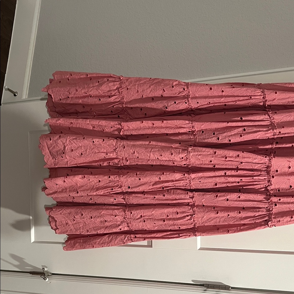 Flutter Sleeve Pink Tiered Maxi Dress with Tie Waist - Picture 5 of 10